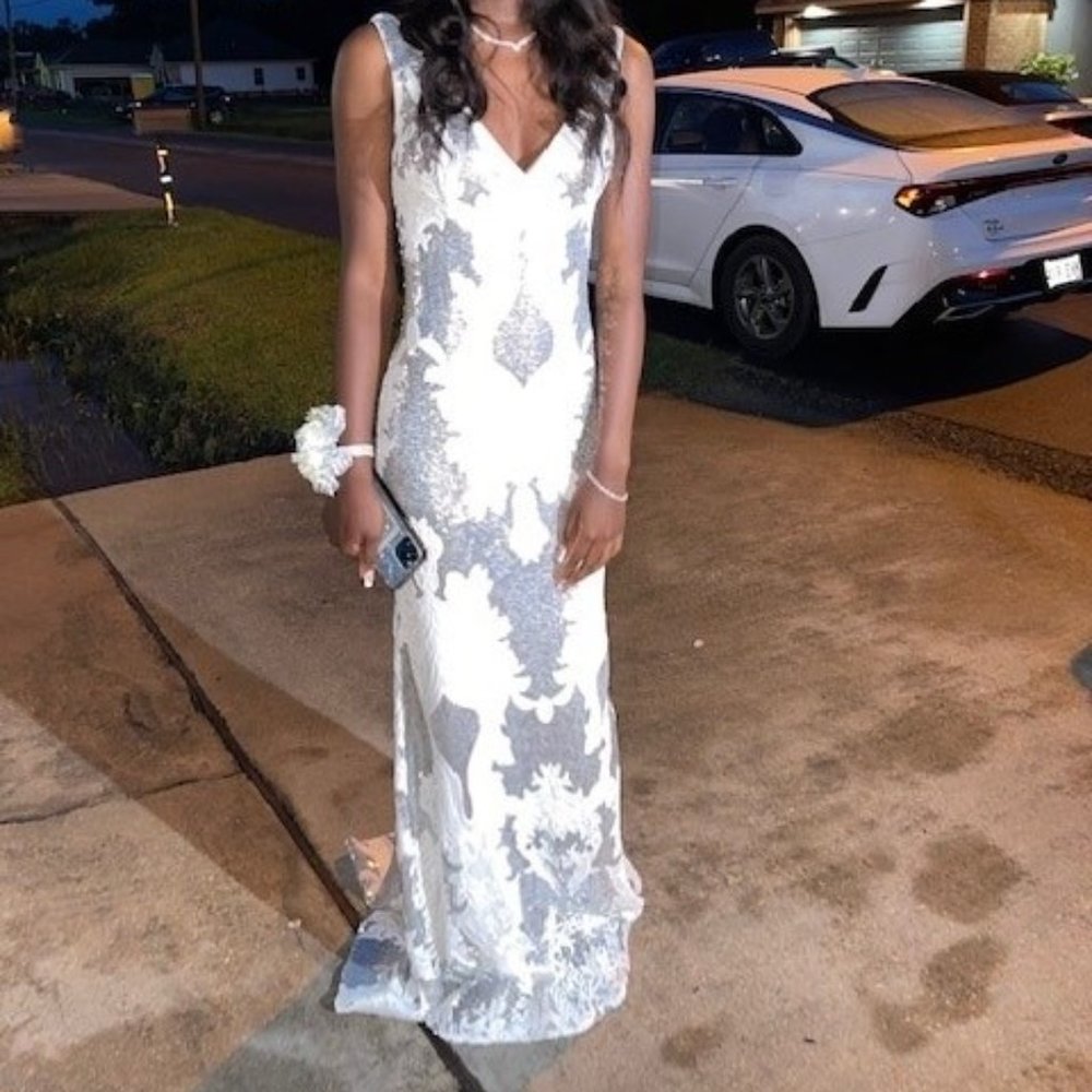 Jovani ivory and silver